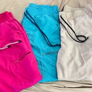 Fabletics Pink, Tan,and Aqua Scrub joggers bundle (3 pairs)